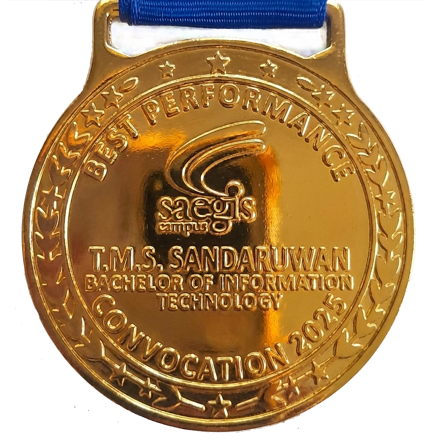 Batch Top Award medal received by Sahan Sandaruwan as Best Academic Performer at Saegis Campus